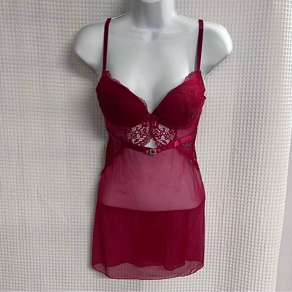 Black Fuschia ladies contrast lace sheer mesh slip size small
